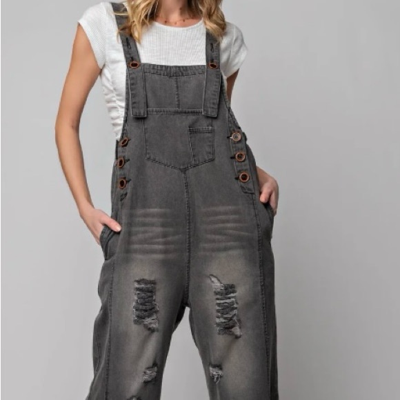 Easel Washed Denim Loose Fit Jumpsuit #EB41407 Size L Women's Overalls - Picture 1 of 10
